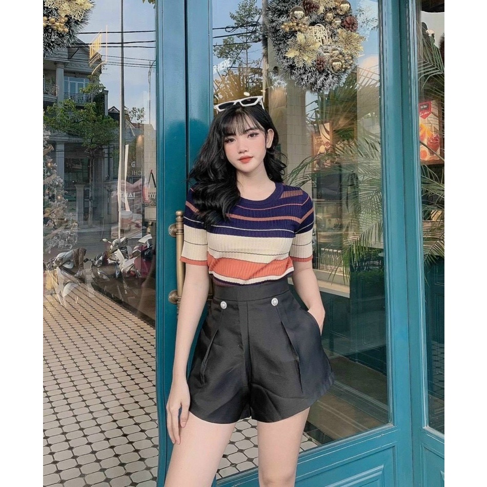 Aó len nữ,áo kẻ tay lỡ lên phom cực đẹp,chất vải bao xịn siêu co giãn ôm phom dáng