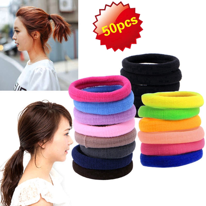 Set 50 dây thun buộc tóc co giãn tốt tiện dụng