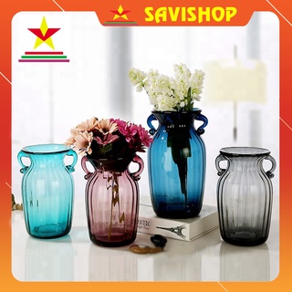 Lọ hoa thủy tinh màu xanh cổ điển🔴SAVISHOP🔴 Lọ hoa đẹp mang phong cách Hoài Cổ - Bình thủy tinh xanh cao 17,5cm