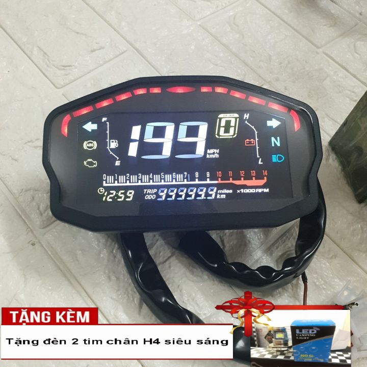 Đồng hồ điện tử DUCATI - màn hình LCD siêu chất - Tặng kèm đèn LED 2 tim chân H4 siêu sáng - A2098