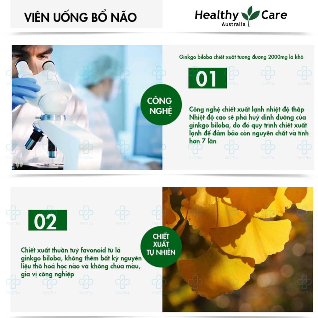 Bổ Não Ginkgo Healthy Care - Ginkgo Biloba, Viên Uống Bổ Não, Hoạt Huyết Dưỡng Não