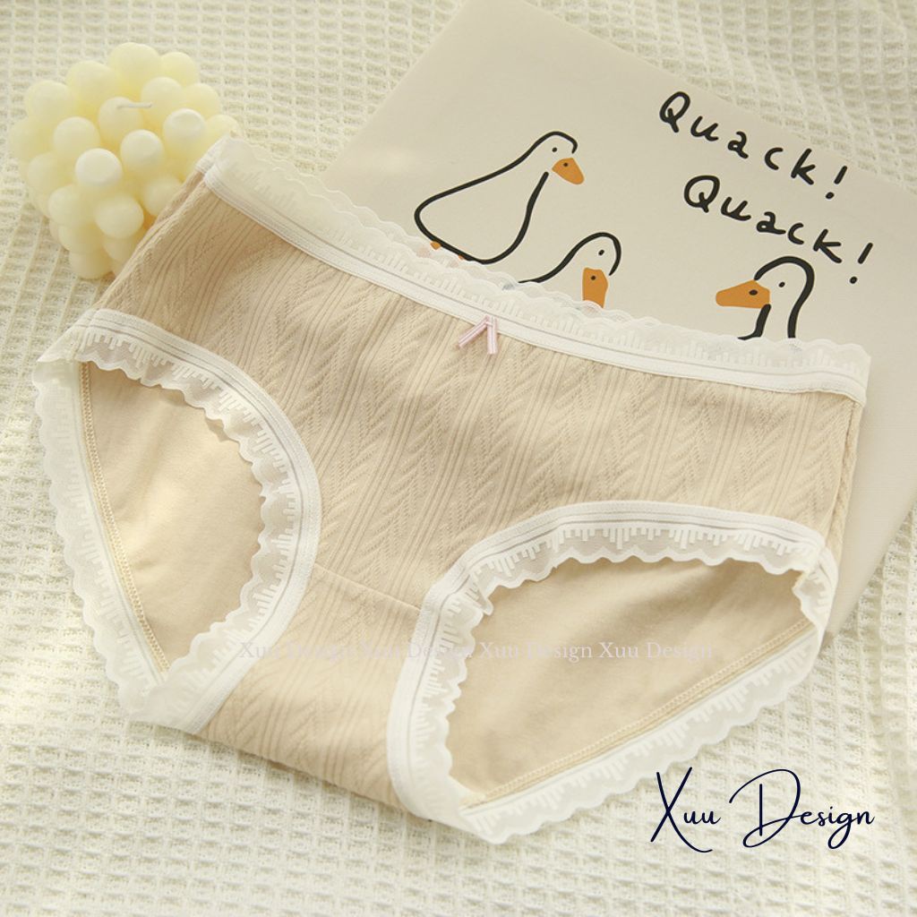 Quần lót nữ XUU vải cotton phối viền ren tông màu pastel co dãn kháng khuẩn - QC132