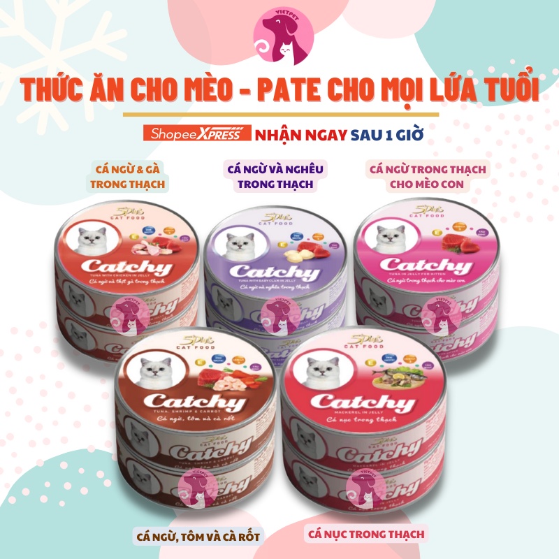 Thức ăn cho mèo - Pate Cho Mèo 5Plus Catchy 170g (Vị thơm ngon - Dành cho mọi giống mèo &amp; lứa tuổi)