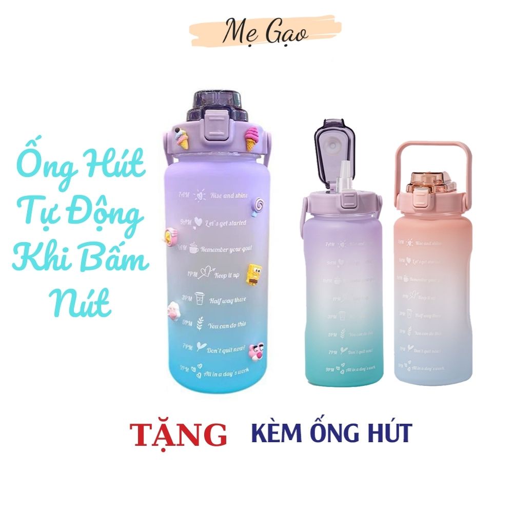 Bình Đựng Nước Cute 2 Lít Thể Thao Có Vòi Có Vạch Báo Giờ Uống Nước Nobihome,bình nước 2 lít cute thể thao có vòi