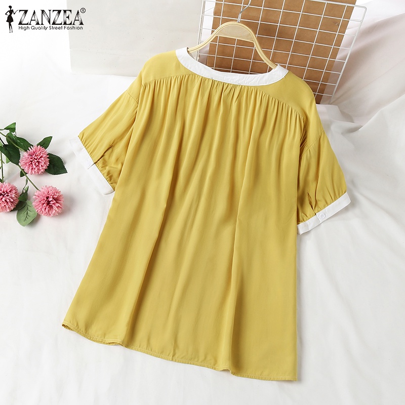 Áo sơ mi Zanzea tay ngắn cổ tròn thời trang dành cho nữ