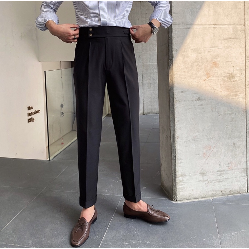 Quần âu nam dáng baggy cạp cao Premium, vải hàn không bai không xù dáng lửng cao thời trang nam hàn hot