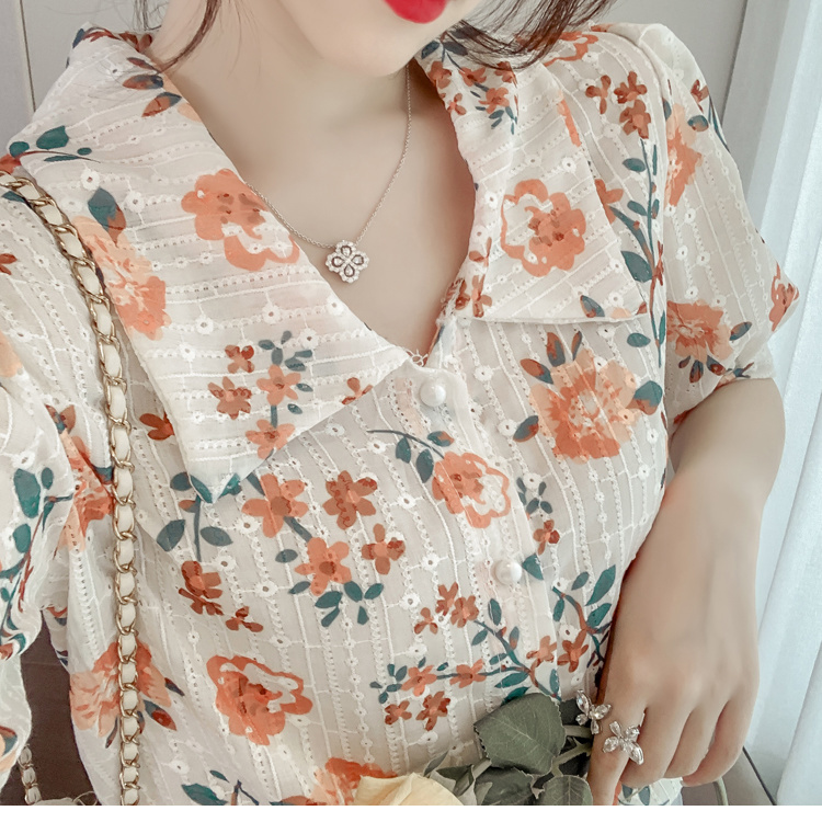 Áo sơ mi tay phồng họa tiết hoa thanh lịch thời trang dành cho nữ