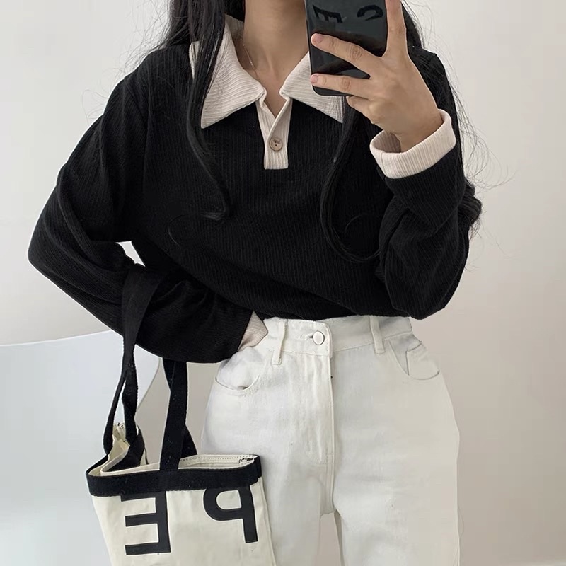 [Order] Áo thun polo dài tay ulzzang cổ bẻ | BigBuy360 - bigbuy360.vn