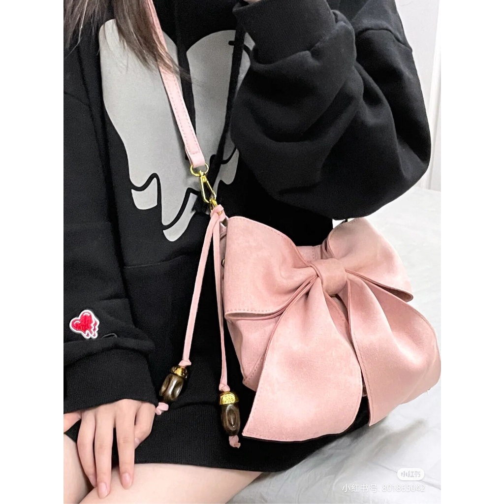 Túi đeo vai JASMIN NOIR dáng vuông thiết kế nơ chất liệu da lộn thời trang cho nữ