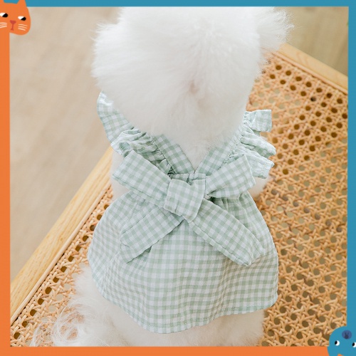 Đầm Hai Dây Họa Tiết Sọc Caro Đính Nơ Cỡ Lớn Thời Trang Mùa Hè Xinh Xắn Cho Thú Cưng