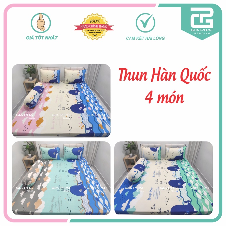 Bộ Ga Gối 4 Món Thun Lạnh Hàn Quốc {4 Món} họa tiết Cá Heo ( 1 ga bọc + 2 vỏ gối nằm + 1 vỏ gối ôm ) | BigBuy360 - bigbuy360.vn