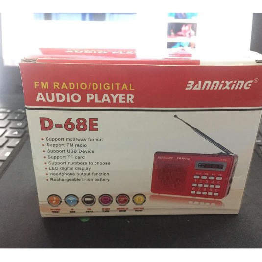 Đài FM Radio Bannixing D-68E kiêm máy nghe nhạc có cổng cắm USB và thẻ nhớ, tặng kèm pin 5C cùng dây sạc - Lệ Shop