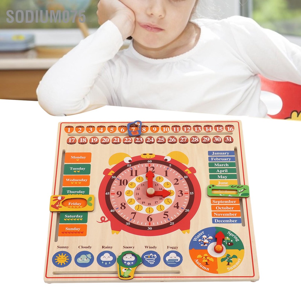 Có thể bán buôn Đồng hồ trẻ em Đồ chơi bằng gỗ Đa chức năng 6 trong 1 Giáo dục Thời tiết theo mùa lịch cho giáo sớm Sodium075 Hàng giao ngay