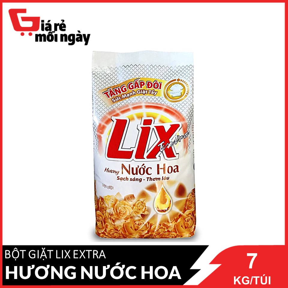 Bột giặt LIX Extra Hương nước hoa (Vàng) tăng gấp đôi sức mạnh giặt tẩy 7KG