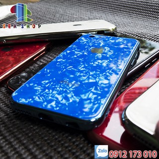 Ốp lưng iPhone 6,6S,7,7Plus,8,8Plus,Xs Max, 11 Pro Max - Viền nhựa dẻo - Vân đá - Mặt lưng sử dụng kính cường lực