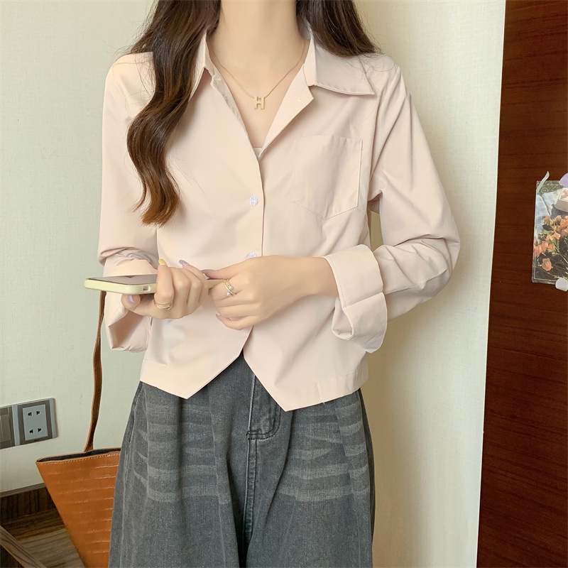 Áo Sơ Mi Tay Dài Dáng Rộng Màu Trơn Dễ Phối Đồ Thời Trang Mùa Xuân Phong Cách Hàn Quốc