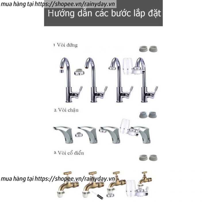 Bộ đầu máy lọc nước mini trực tiếp gắn tại vòi than hoạt tính lọc cặn bẩn siêu sạch 7 lớp lõi