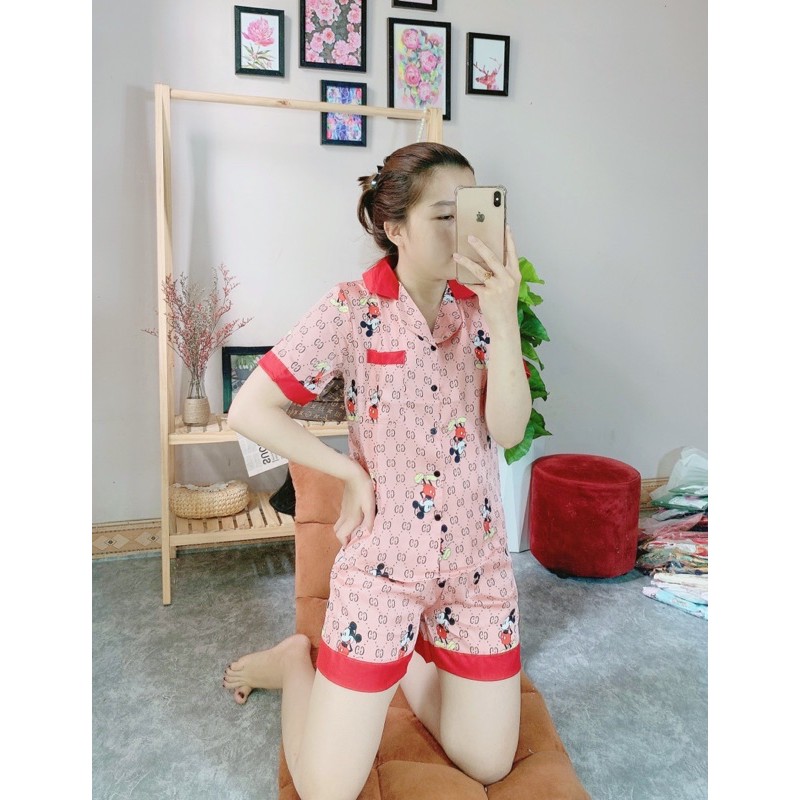 [ACQC] BỘ PIJAMA LỤA HÌNH CỔ TRƠN