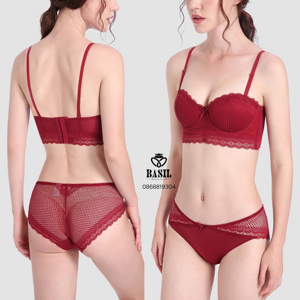 Bộ đồ lót BS05 Basil nữ cup ngang có gọng ren mềm nâng ngực đệm vừa chống tụt