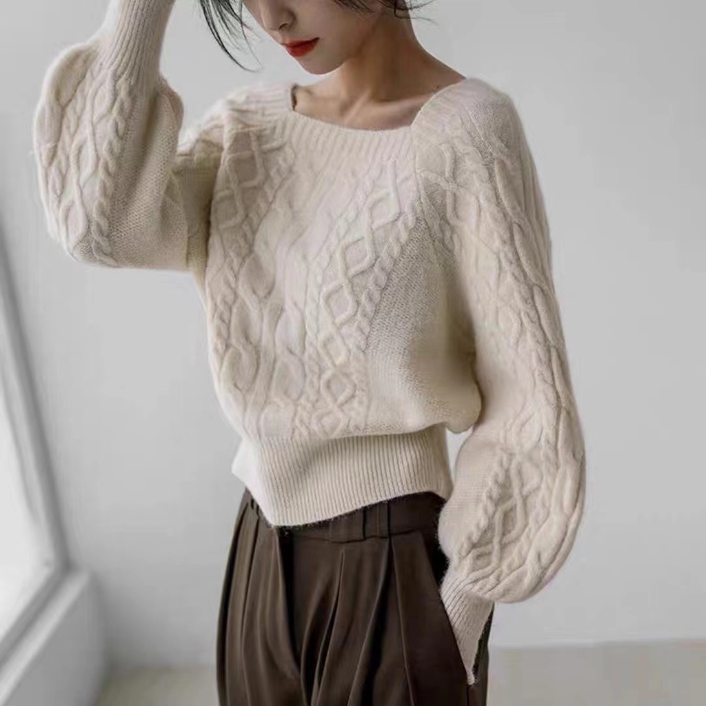 Áo Sweater Cổ Vuông Dày Dặn Phong Cách Hàn Quốc Thời Trang Thu Đông Mới Cho Nữ