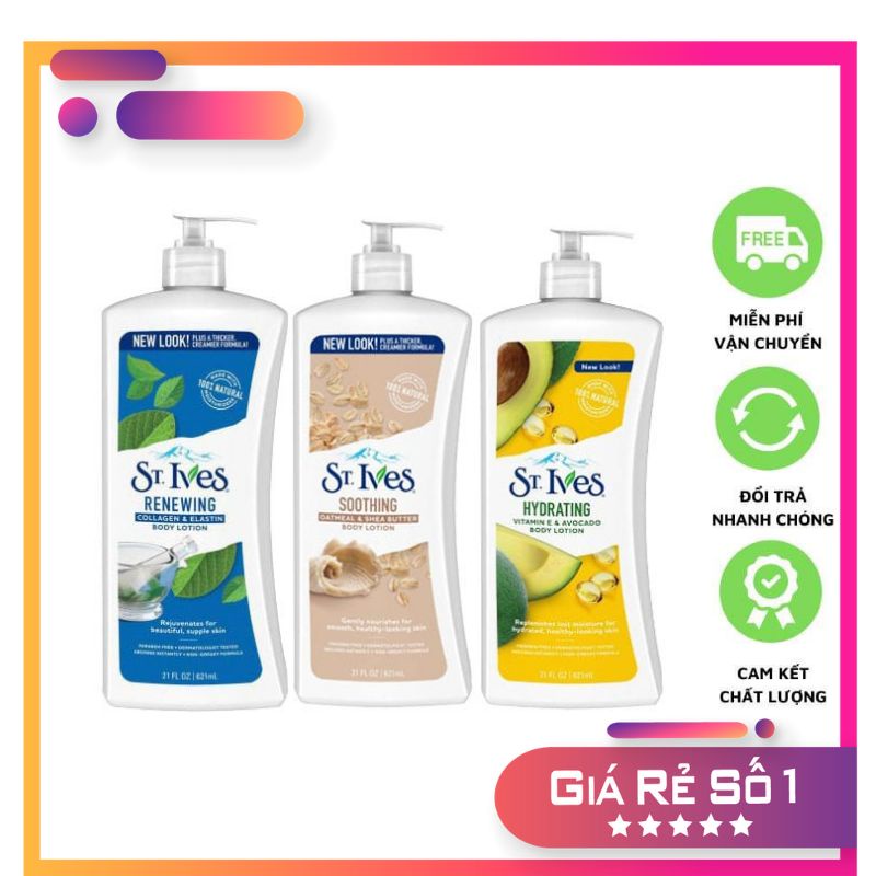 Sữa Dưỡng Thể Toàn Thân dưỡng ẩm ngăn ngừa lão hóa St.Ives Body Lotion vitamin E &amp; avocado chai  621ml