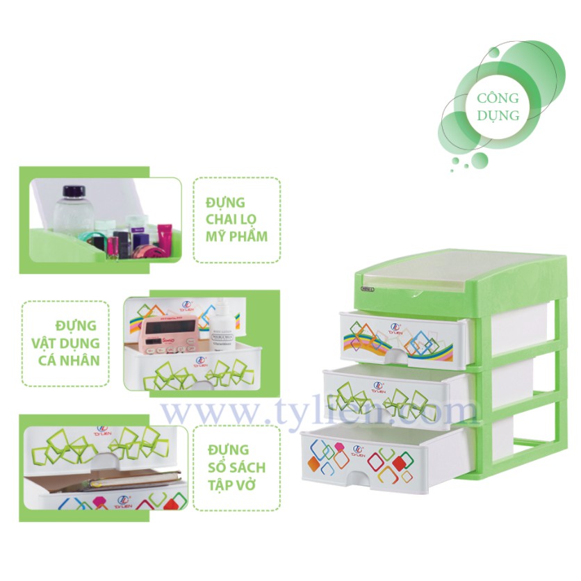 Tủ mini để bàn 3 tầng lớn Mini L (35x26x27.5) nhựa pp chính phẩm an toàn dùng để đồ trang điểm, đồ dùng học tập tiện lợi