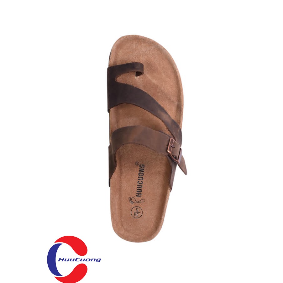 Dép xỏ ngón tròn da bò nâu đế trấu | BigBuy360 - bigbuy360.vn