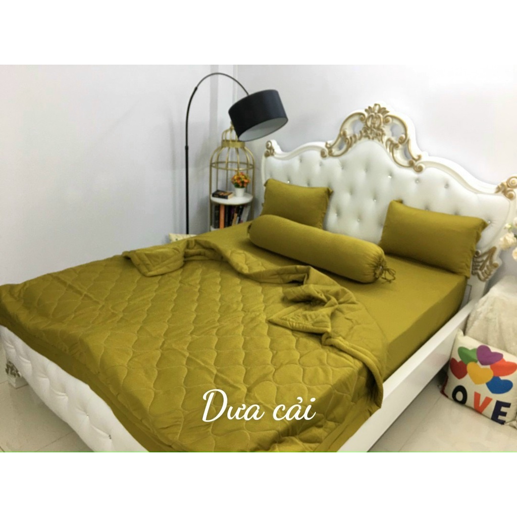 Bộ ga gối thun lạnh Hàn Quốc nhiều màu trơn tông vàng xanh lá - LanhNguyenShop