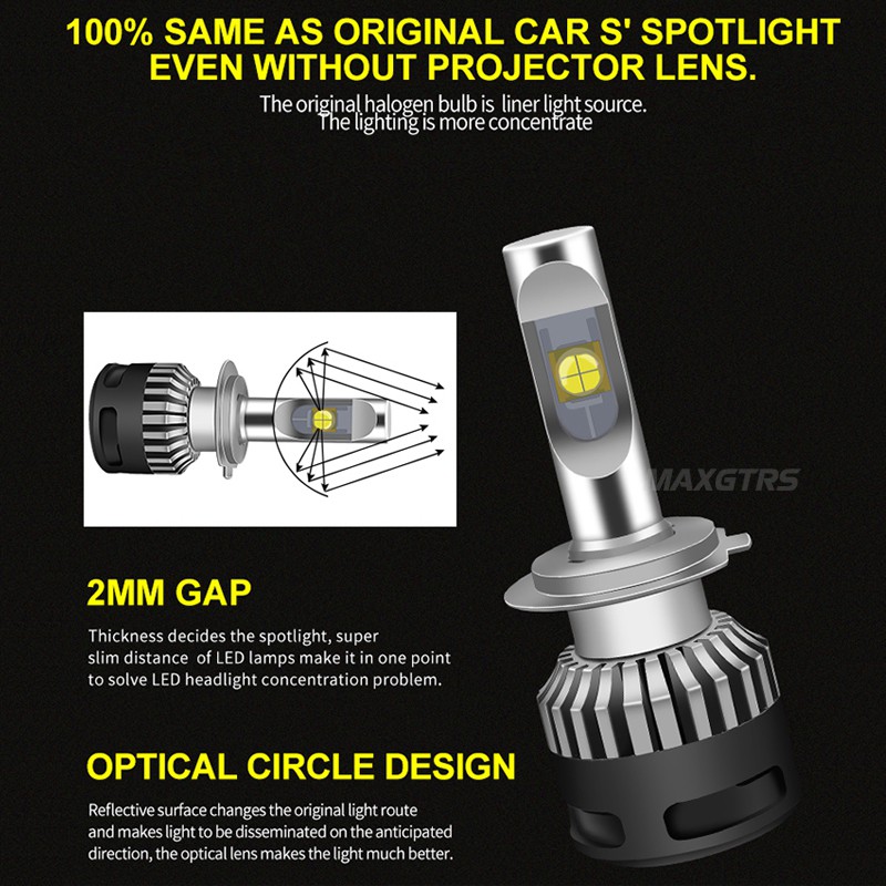 Set 2 đèn pha MAXGTRS H4 H7 H8 H11 9005 9006 Hb3 Hb4 110w 13200LM cho xe ô tô