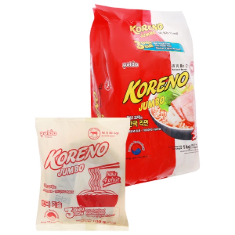 Bịch 10 gói mì Koreno vị kim chi/bò cay 100g | BigBuy360 - bigbuy360.vn