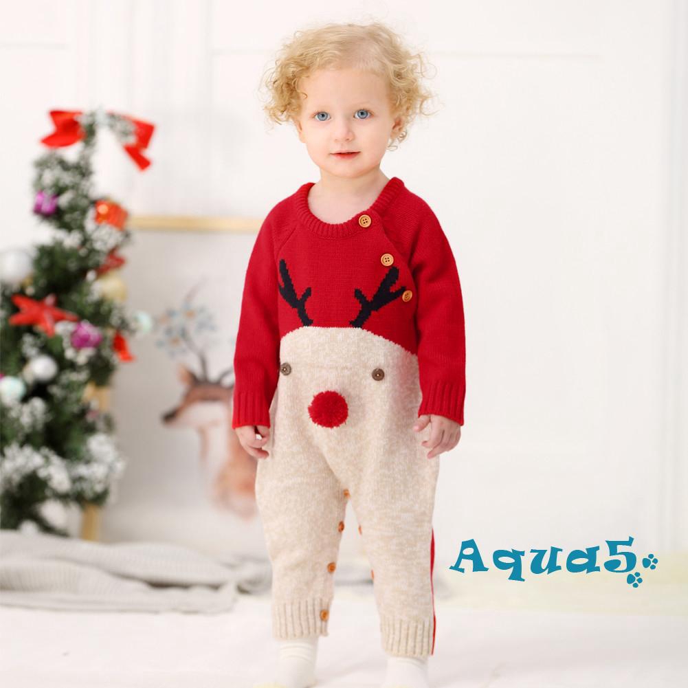 Áo len liền quần hình tuần lộc phong cách Giáng Sinh cho bé trai và bé gái