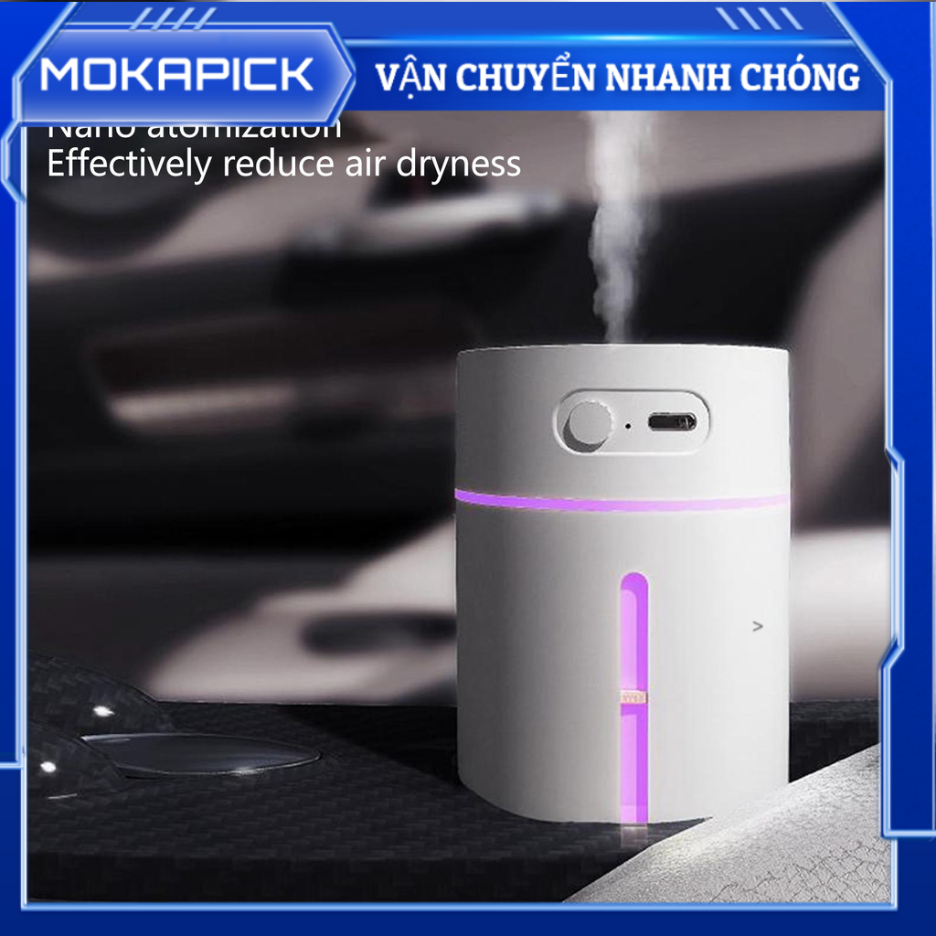 Mokapick Máy tạo độ ẩm mini 250ml chiếu sạc USB Ánh sáng mát lạnh có thể nhìn thấy Mực nước để bàn cho phòng ngủ Văn xe hơi