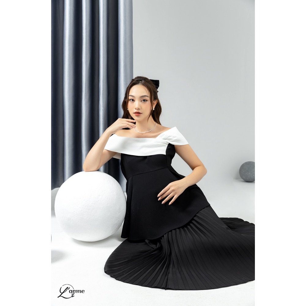[NEW ARRIVAL] Áo bầu đen phối nơ trắng MICHIN TOP (không kèm chân váy) chất liệu cao cấp, phom cứng cáp by L'amme