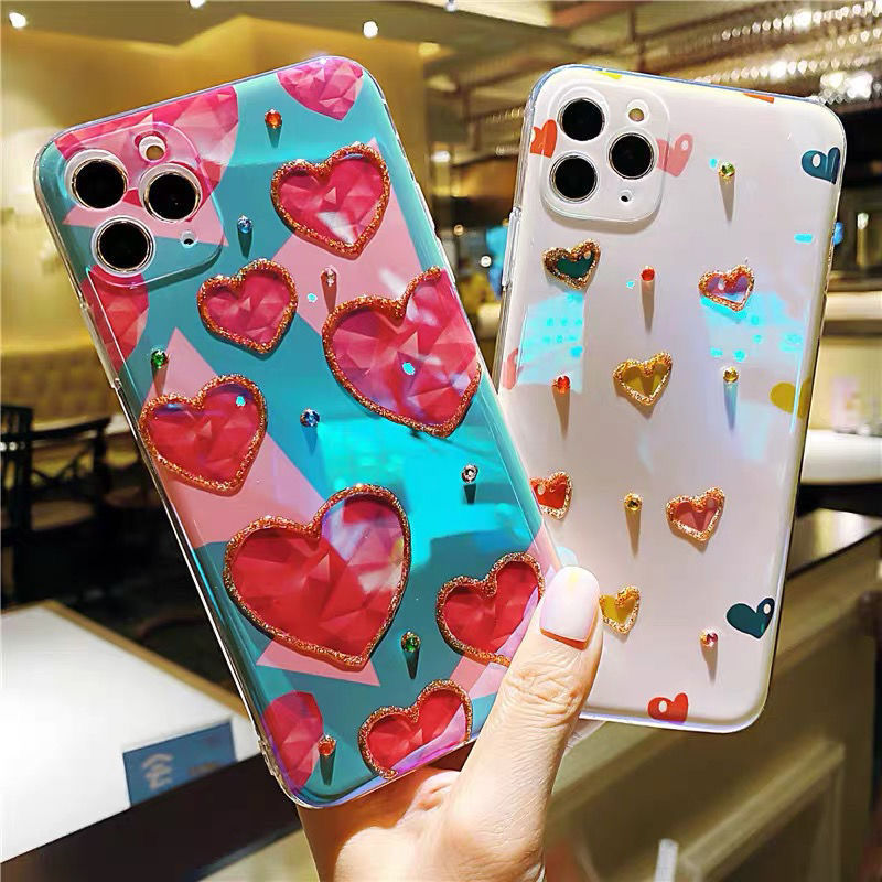 Ốp Lưng Trái Tim Đính Đá Cho Điện Thoại iPhone 7 8 x xr xs 11 12 13 14 pro max