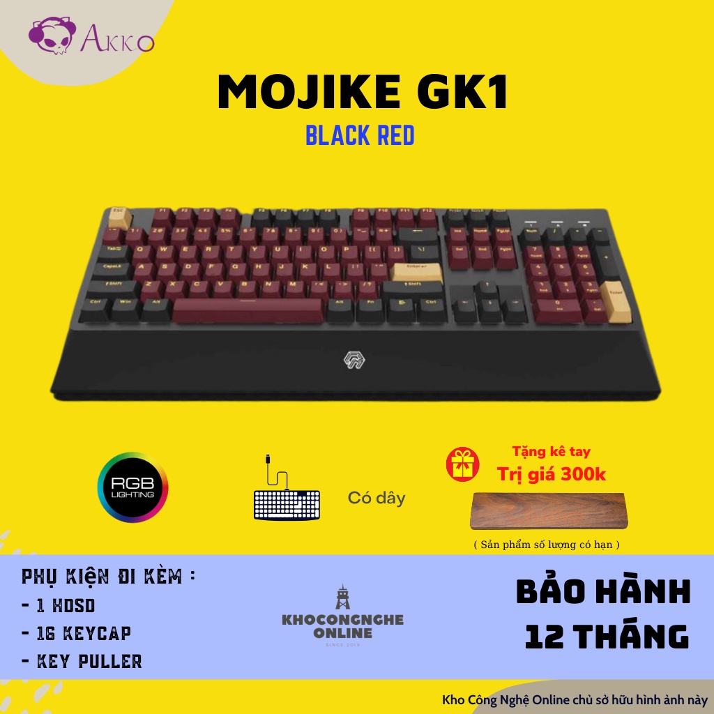 [Mã 33ELSALE hoàn 7% đơn 300K] Bàn phím cơ Mojike GK1 Black Red | Black Pink (AKKO sw v2 / LED trắng)