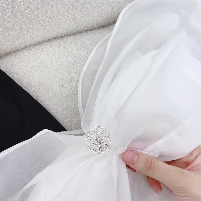 ĐẦM XOÈ BỆT VAI ĐI TIỆC PHỐI VOA ĐÍNH ĐÁ HOA TRẮNG/ ĐEN KTGIMI (Kèm Ảnh Thật)