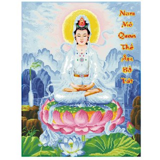 Tranh đính đá phật Quan Thế Âm. Kích thước:60x75m