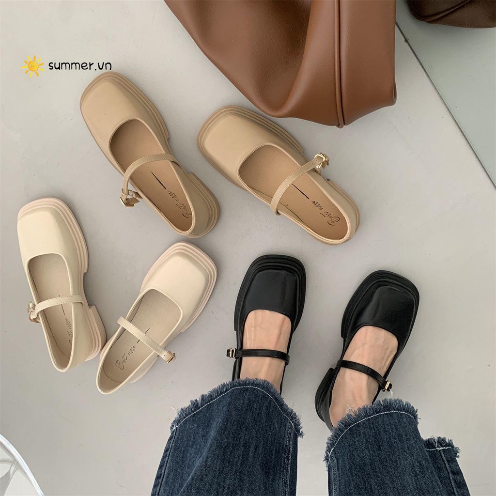 Giày Da Mũi Vuông Phong Cách Thời Trang Xuân Thu 2022 Dành Cho Nữ