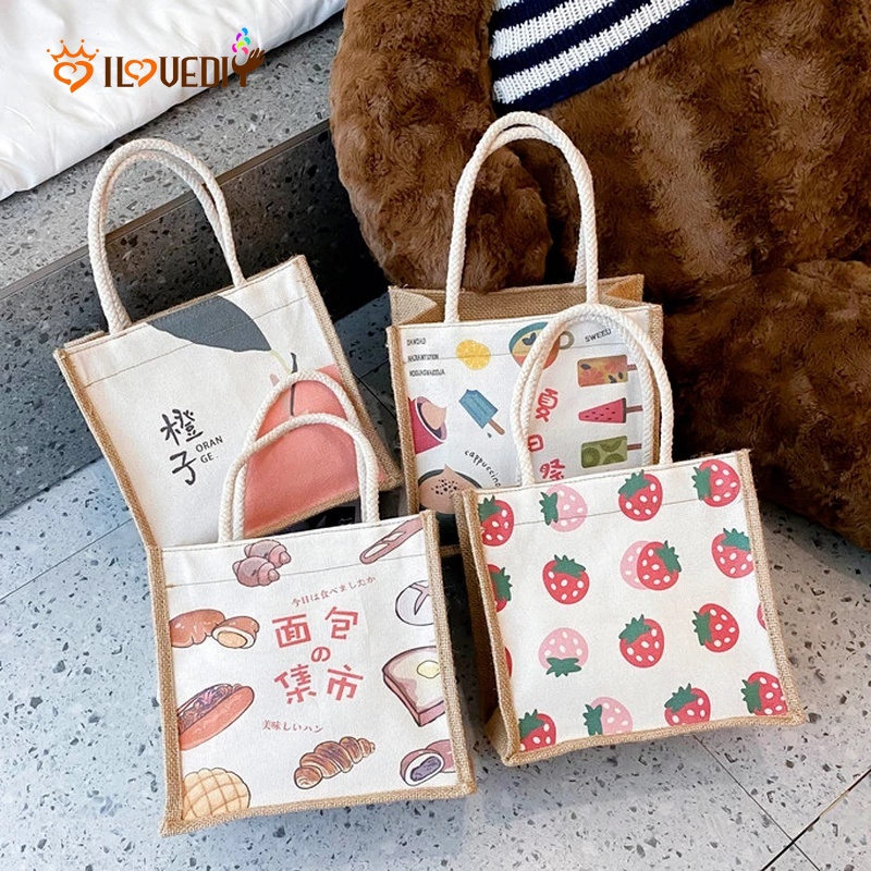 Túi Đựng Hộp Cơm Trưa Giữ Nhiệt Bằng Vải Canvas Phong Cách Hàn Quốc Thời Trang Tiện Dụng Mang Theo Du Lịch / Dã Ngoại Cho Nữ