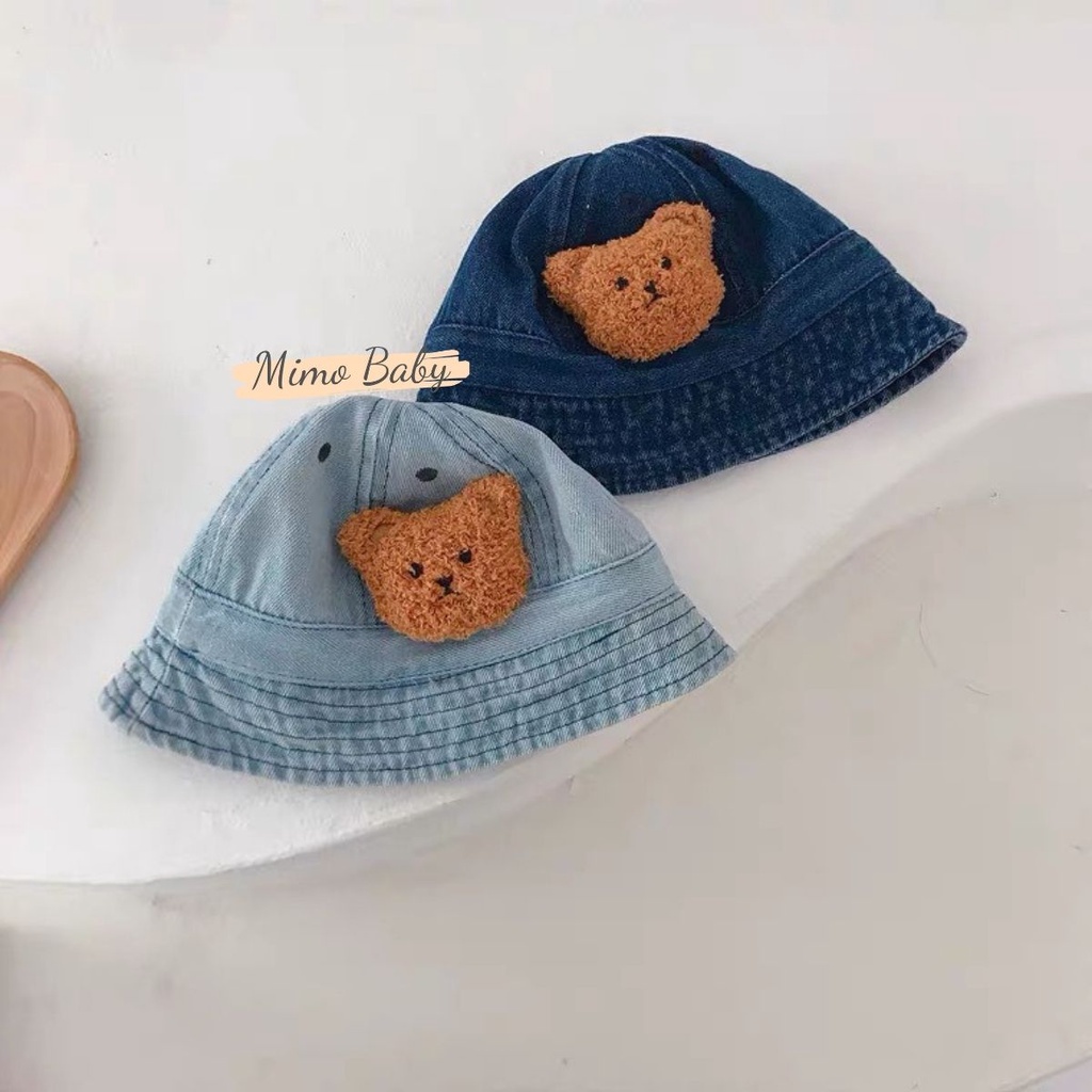 Mũ bucket, mũ tai bèo vải denim đính gấu bông phong cách vintage cho bé MH105 Mimo Baby
