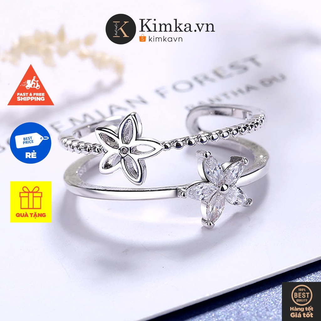 (0110) Nhẫn Zircon Hai Lớp Đính Hoa Kim Cương Cá Tính Thanh Lịch