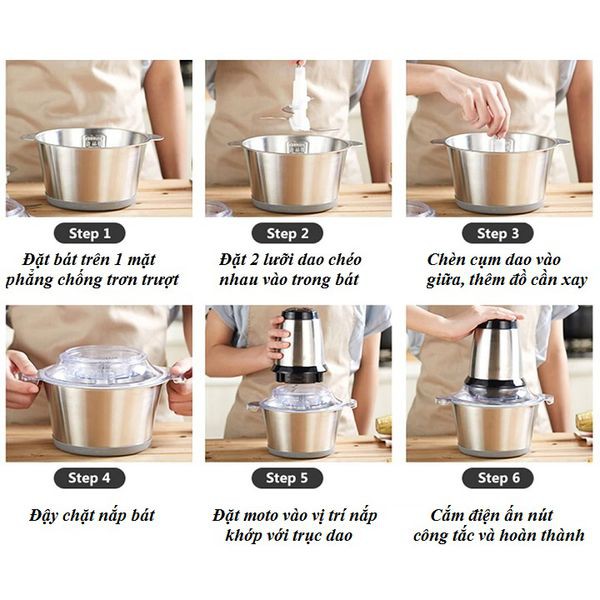 Máy xay thịt xay thực phẩm đa năng như cua cá sinh tố rau quả cối inox dung tích 2 lít, 3 lít loại tốt - Video thật