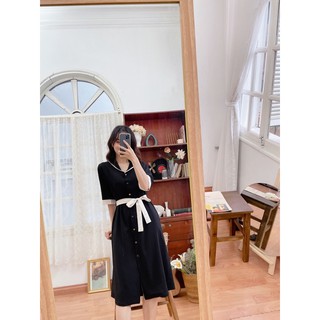 Váy sơ mi cổ tròn phối lạ mắt