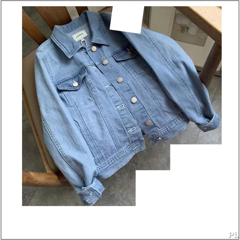 ÁO KHOÁC JEAN NỮ + NAM XANH NHẠT TRƠN FOME RỘNG ROCKTOM P#L22-6
