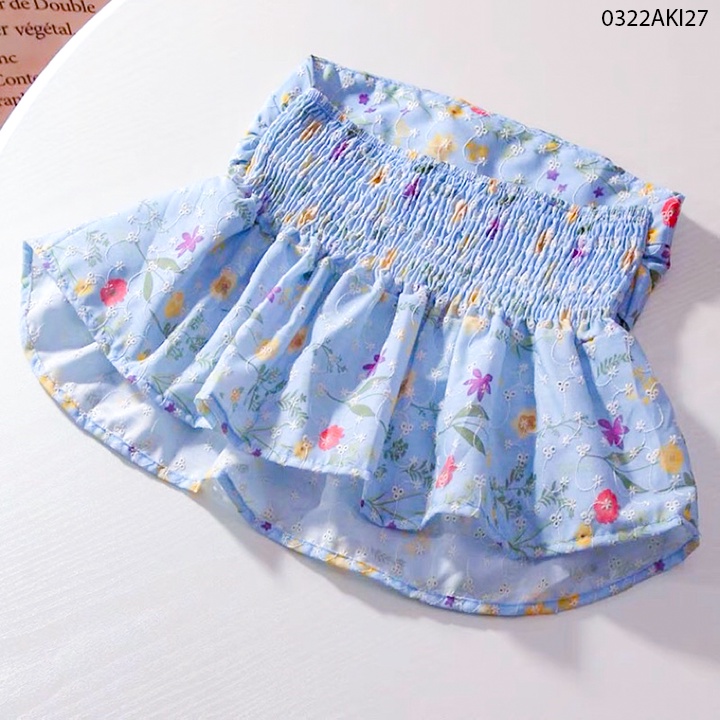 Áo ống xòe nhún xếp li gợi cảm hoa nhí THOCA HOUSE cúp ngực cực xinh phối đồ mùa hè