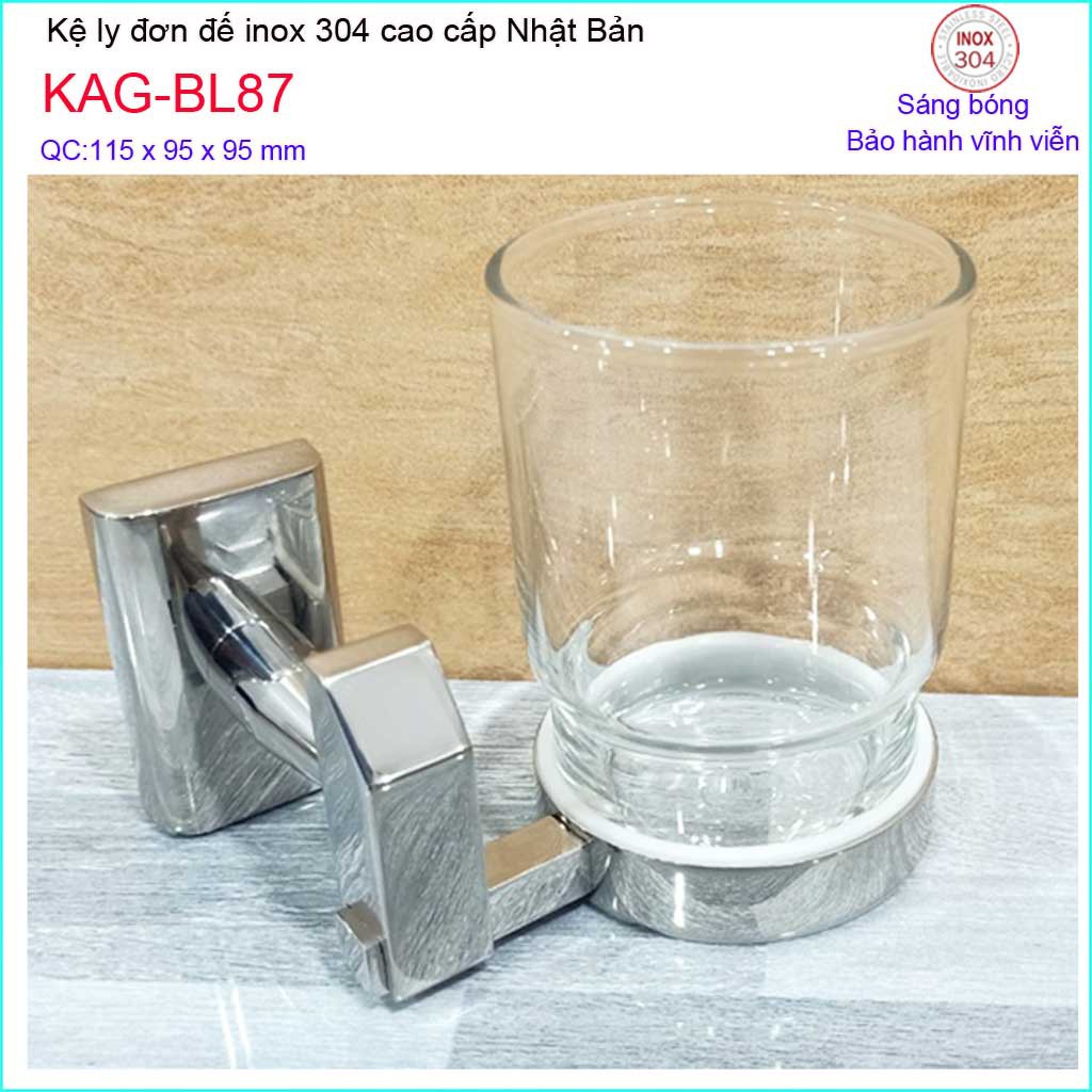 Kệ ly đơn Inox Kace KAG-BL87, kệ để ly bàn chải SUS304 Nhật đế đúc vuông dập khuôn cao cấp sáng bóng tuyệt đẹp