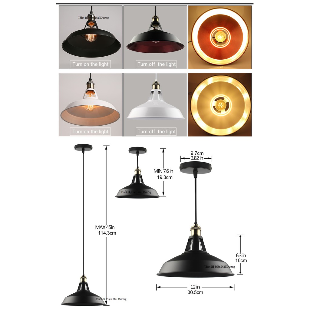 Chao đèn thả 3 lỗ đui đồng TA127 đường kính 300mm (Đen) - chưa bao gồm bóng