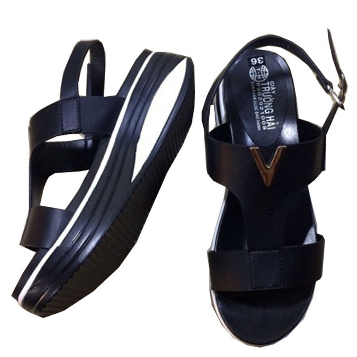 dép sandal nữ đen đế xuồng 5cm TH23