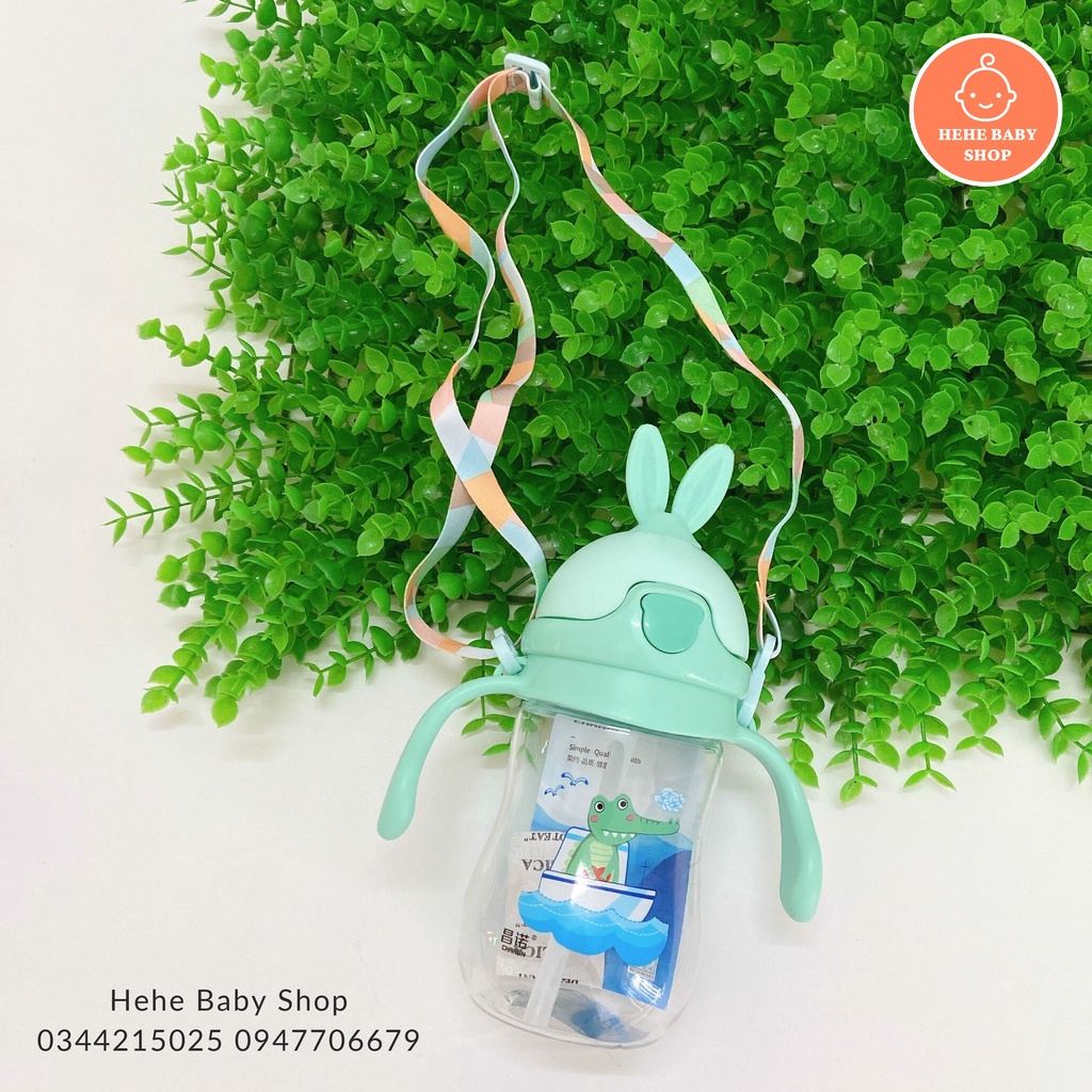 Bình tập uống nước cho bé hình tai thỏ đáng yêu có tay cầm tiện lợi Hehe Baby Shop