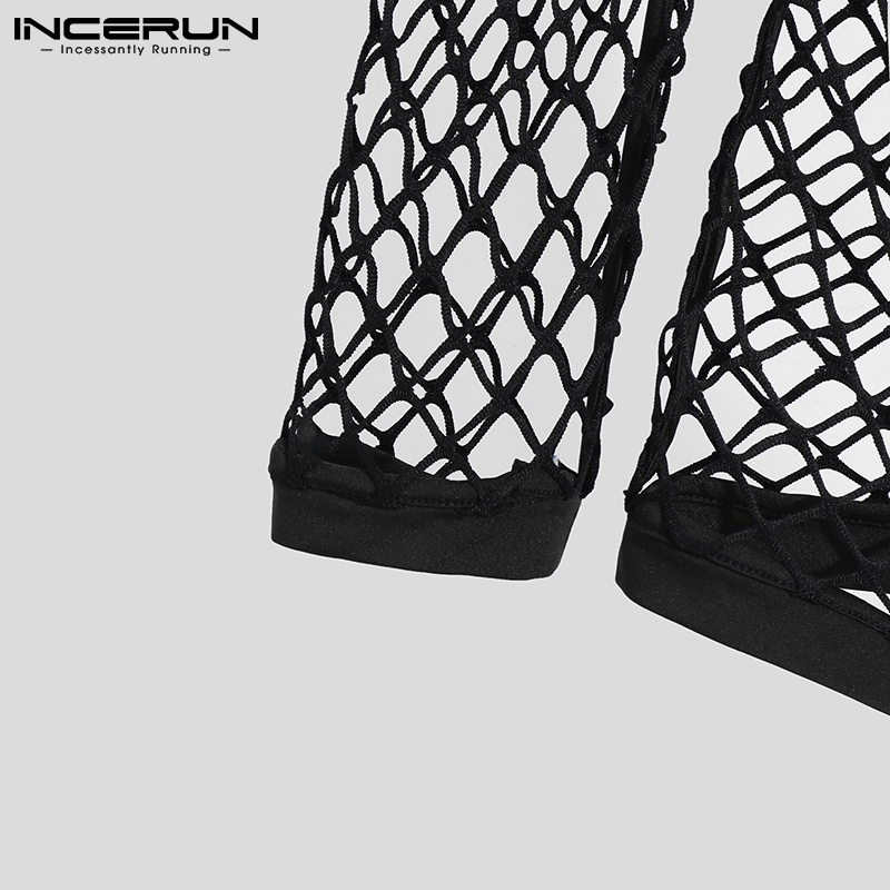 INCERUN Áo nam Tay Dài Màu Đen Quyến Rũ